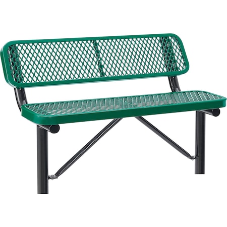 Global Industrial 4ft Outdoor Steel Bench w/ Backrest, Expanded Metal, In Ground Mount, Green 695743IGN
